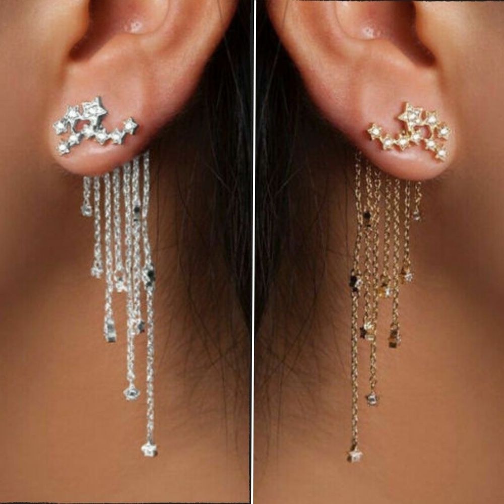 925 Silver Plated Gold Long Drop Earrings