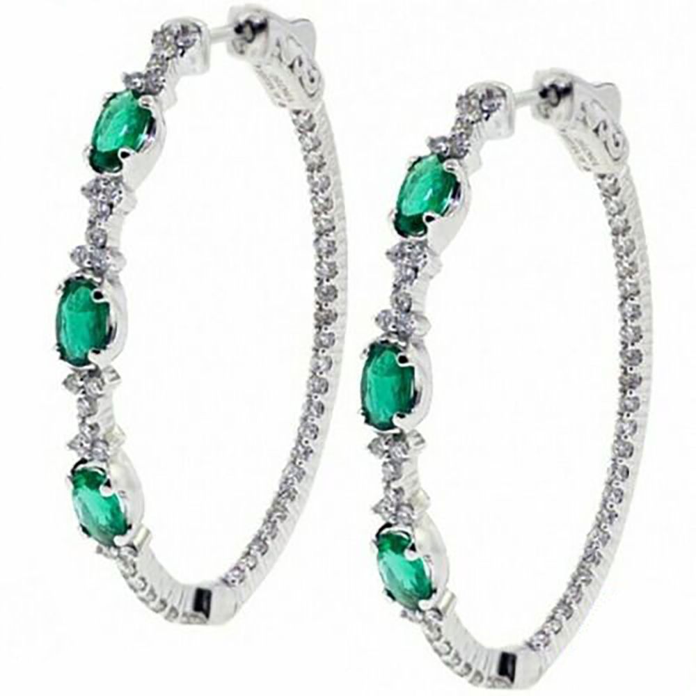 Green Emerald Zirconia Hoop Oval Earrings